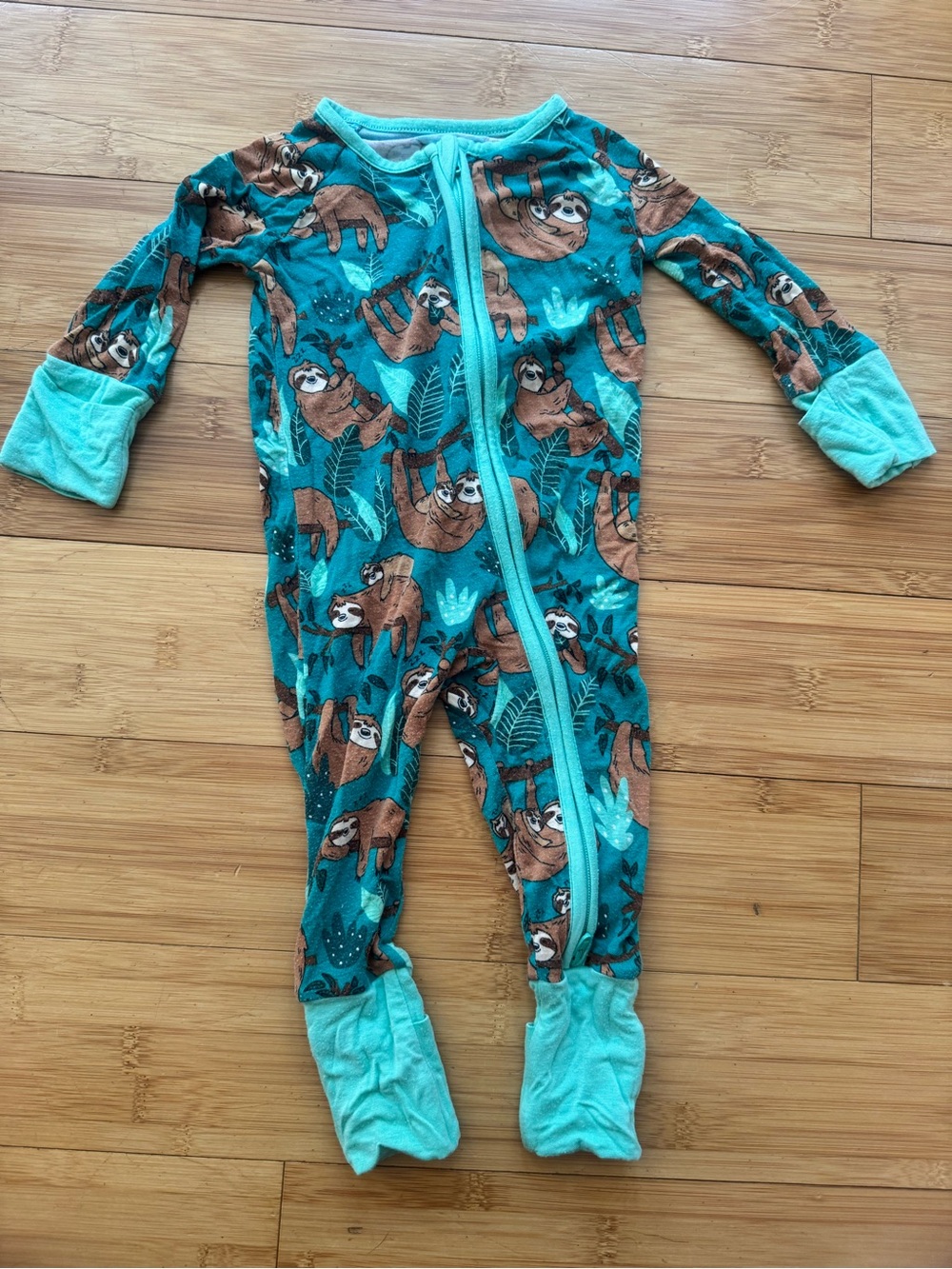 Little Sleepies Teal Sloth One-Piece Zipper Pajamas